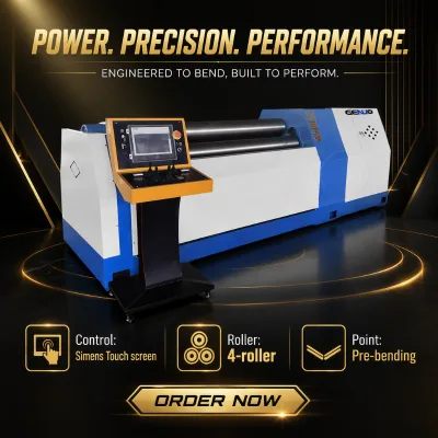 W12 CNC 4-Roll Plate Roller single-pass pre-bending, no need to reposition workpiece