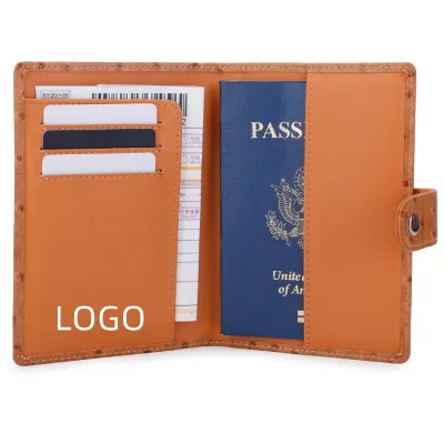 Custom Ostrich Pattern Leather Passport Bag with RFID Multiple Card Slots and PU Buckle for Air Ticket & ID Book