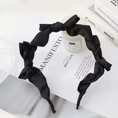 New Style Satin Bowknot Headband Hair Bands Women Wash up Tie Solid Color Bowknot Hairband