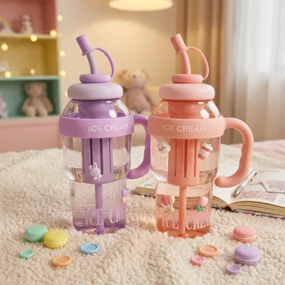 Large-Capacity 1300ml Belly Cup with Straw for Outdoor Tours & School