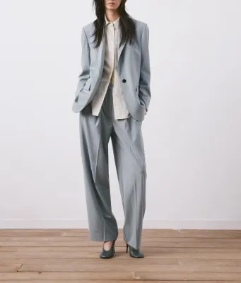 Custom Women Oversized Blazer Pants Suit Elegant Wide Leg Trousers Two Piece Set Ladies Business Office Wear Wholesale Long
