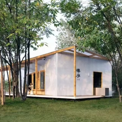 Eco-Friendly White Wooden House for Forest Retreats Open Spaces with Open Spaces for Tea House Use