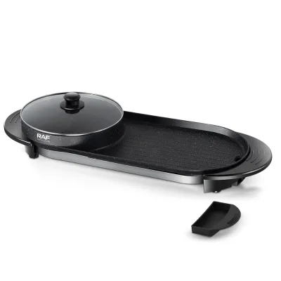 Double Pot Design Electric Skillets Multifunctional Grilled 2in1 Pot Non-stick Coating Electric Grill Pot