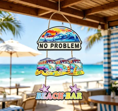 Wooden Beach Sign Wall Decor Tropical Hanging Sign Summer Surf Decor Coastal Wood Plaque Home Ornament