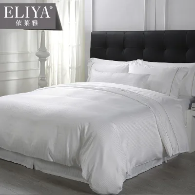 Eliya Luxury Five Star Stripe Cotton Bedsheets White for Hotels