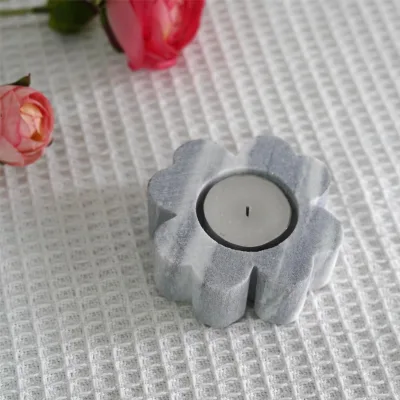 Luxury Home Christmas Decoration Natural Stone Marble Handicraft Polished Flower Tea Light Candle Holders