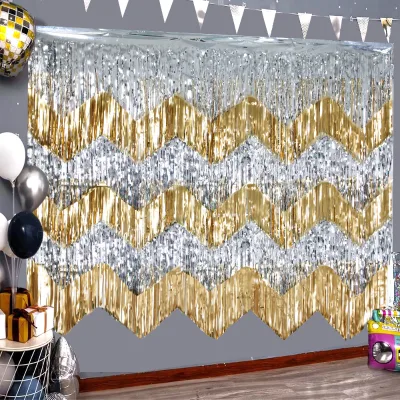 50*200cm Wave Tinsel Curtain Banner Birthday Party Wedding Stage Decoration DIY Background Wall Rain Silk Latte Art