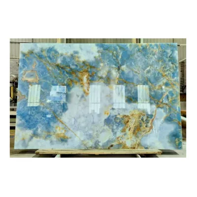 Natural Gold Blue Onyx Marble Slabs 18mm Thick Waterproof Durable Luxury Kitchen Dining Wall Decor
