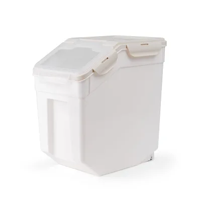 Modern 10kg 15kg 25kg Plastic Pet Food Storage Container with Measure Cup & 2 Wheels for Outdoor Dog & Cat Care
