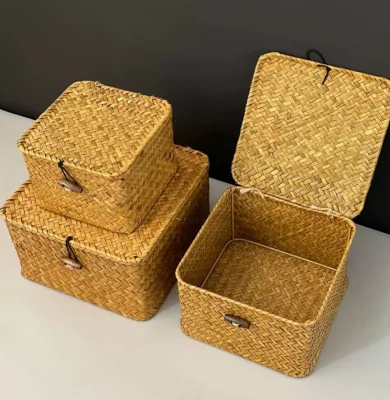 Natural Hand-Woven Classic Multipurpose Home Decor Tabletop Organizer Seagrass Box for Gift Package Box