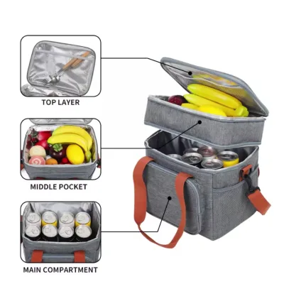 Custom Logo Insulated Thermal Canvas Lunch Bag Reusable Picnic Durable Waterproof Cooler Tote Bag with Adjustable Shoulder Strap