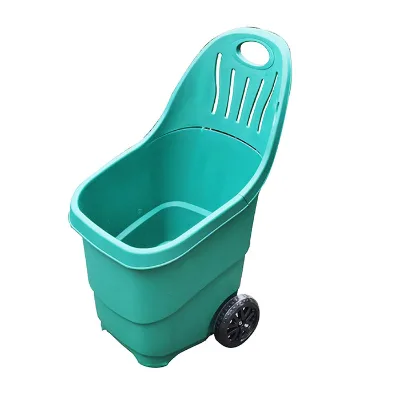60L PP Garden Tool Cart Bucket Plastic Roller Car Soft Handle Green Hand Truck Multi Purpose With 2pcs Wheels for Yard