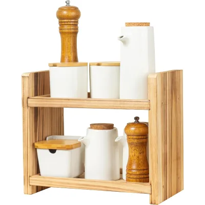 Wooden Kitchen Spice Rack for Countertop or Wall Mount Natural Wood Organizer for Bathroom and Kitchen Use