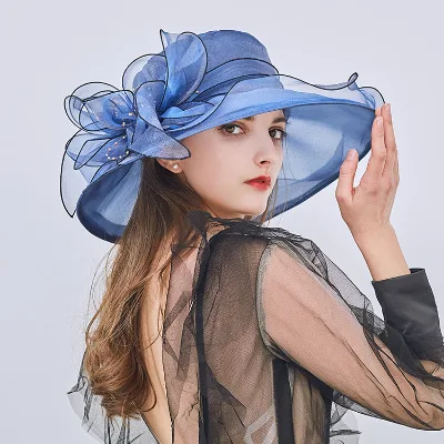 Elegant Ladies Lace Flower Mesh Wide Brim White Wedding Hats Sinamay Detachable New Design Kentucky Derby Women Church Hats