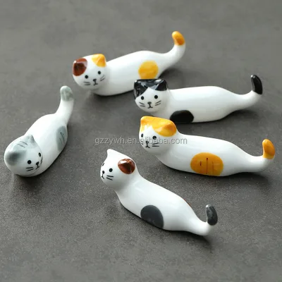 Cute Cat Shaped Ceramic Chopstick Rest Multi Use Pen Holder Table Decor