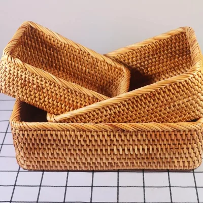 Factory Hot Sale Rattan Hand-woven Desktop Cosmetic Sundries Storage Basket