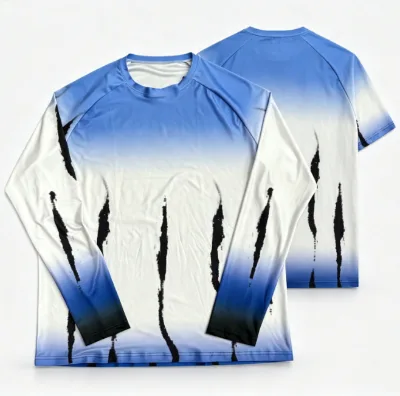 Heat Transfer Gradient Print Long Sleeve Fishing Shirt Men UV Protection Quick Dry Sublimation Outdoor Fishing Jersey