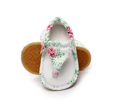 Small Floral Newborn Baby Pu Leather Baby Moccasins Shoes Rubber Sole Girls Boys Sandals 0-24 M