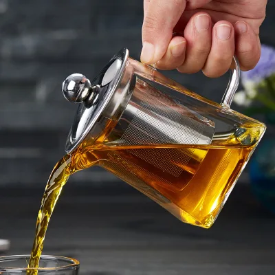 Wholesale Heat Resistant Borosilicate Glass Tea Pot With Stainless Steelbamboo Lid With Infuser Filter