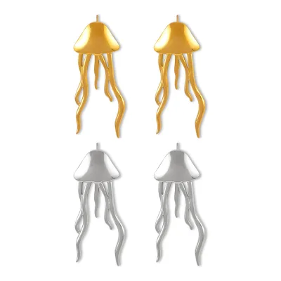 Popular Niche Simple Temperament Earrings Geometric Jellyfish Shape Tassel Design Sense Stainless Steel Gold-plated Earrings