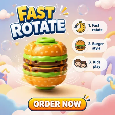 Cross-border Creative Plastic Hamburger-shaped Squeeze Gyro Stress-relief Educational Toy Fingertip Spinnernovel for Middle-aged