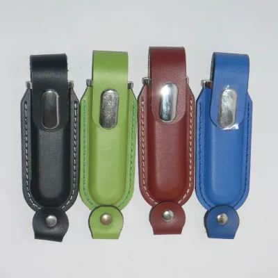 Wholesale Thread Edge Leather Case Unique Business USB Flash Drive with Keychain Creative Leather Gift for Promotional Use