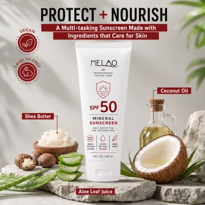Shea Butter Coconut Oil SPF 50 Mineral Sunscreen Broad Spectrum Water Resistant Daily Protection for Tattooed Skin Sunscreen