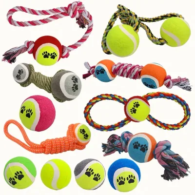 Wholesale Pet Cotton Rope Toy Dog Chewing Teeth Cleaning Bite Resistant Tennis Ball Toy