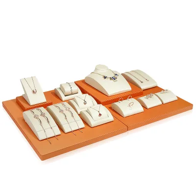 Orange Bottom Beige PU Display Table for Jewelry New Ring Earrings Rack Counter with Trays for Counter Display