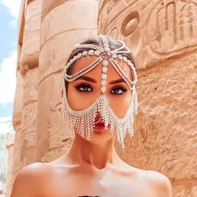 Popular Vintage Tassel Mask Hair Chain Jewelry Rhinestone Charm Body Chain for Women