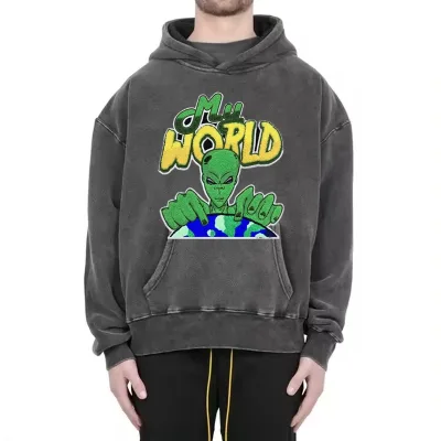 Custom Chenille Hoodie Heavyweight Men's Chenille Embroidery Hoodie 500 Gsm Acid Wash Chenille Custom Hoodie