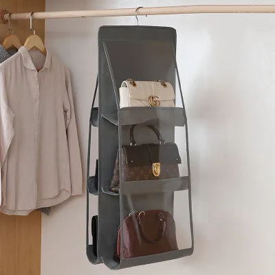 Thickened Fabric Dustproof Double Sided Bags Storage Hanging Bag Wardrobe Hanging Handbag Storage Bag