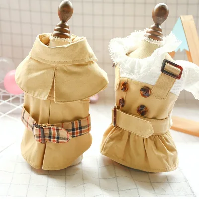 New 2020 Pet Clothes Dogs Classic Khaki Trench Dog Coat Spring Summer Fashion Pet Cloak Dog Luxury Clothes Dress