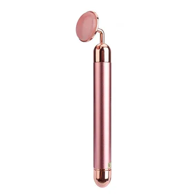 Factory Sale 2 in 1Pink Rose Quartz 24k Face Massage Gold Metal Vibration Electric Jade Roller
