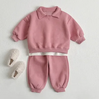 Pure Cotton Long-sleeved Long Pants Solidcolor Set for Autumn and Winter Warmth Casual and Comfortable Sweatshirt Sportswear Set