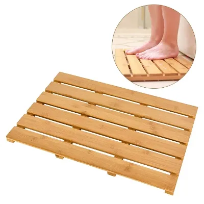 Custom Luxury Waterproof Antislip Sturdy Bamboo Shower Bath Mat 2 buyers Bamboo Bath Mats With Non-skid backing