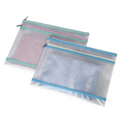 BoYing Customizable A4-sized PVC Waterproof Mesh File Bag with Zipper and Transparent Cover for Use in Schools and Offices