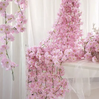Eco Friendly Real Touch Wedding Decoration Hanging Silk Flowers Cherry Blossom Vine