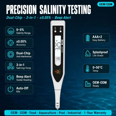 Portable High-Precision Kitchen Handheld Salt Meter Whiteness for Soup Sea Salt Salinity Test-All-in-One Refractometer