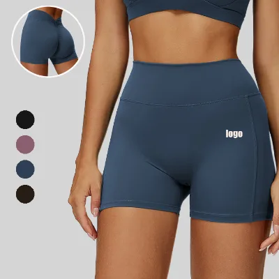 Wholesale High Elastic Waist Solid Spandex/Nylon Breathable Tummy Control Slimming Women's Gym Running Yoga Activewear Shorts