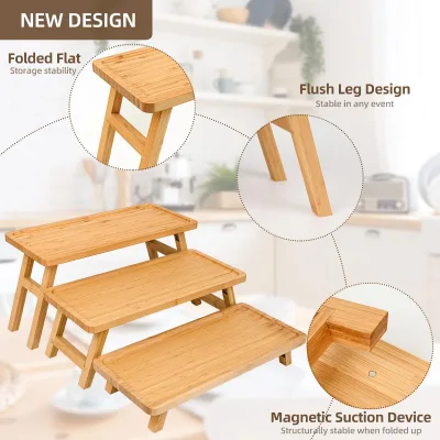 Natural Bamboo 3-Tier Foldable Cupcake Display Stand Dessert Table Serving Tray Birthday Wedding Decorative Charcuterie Boards
