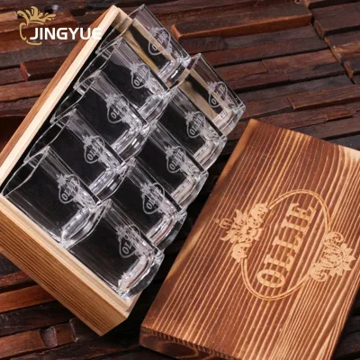 10 Pack Customized Logo Personalized 2 oz Souvenir Whiskey Vodka Small Bullet Tumbler Shot Glasses With Wooden Gift Box