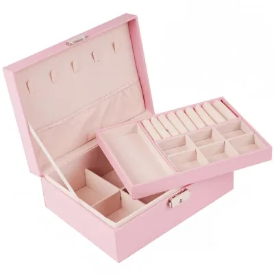 New Arrival Double Layer Jewelry Storage Case Ring Necklace PU Leather Organizer Box