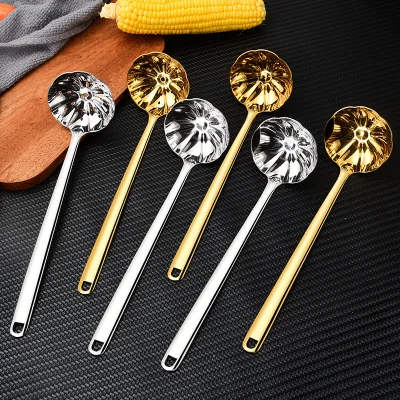 Food Grade Premium 304 Stainless Steel Gold Spoon Oil Separator Spoon Dishwasher Safety Soup Ladle Set