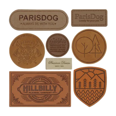 Custom Engraved Embossed Printed logo Leather Label hang Swing Tags for Clothing Jeans