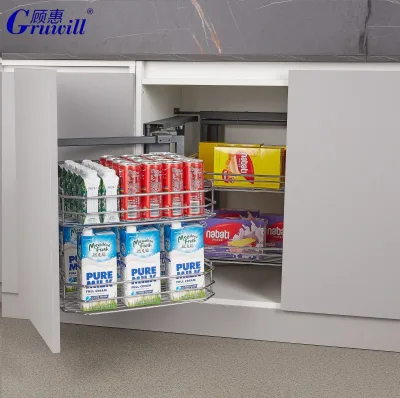 Stainless Steel Eco-Friendly Modern Pull Kitchen Organization Chrome Plated Seasoning Multifunctional Wire Sliding Magic Basket