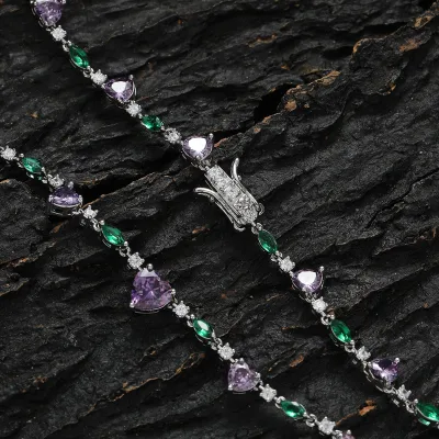 Purple heart-shaped women's necklace, colorful mixed and matched tennis chain, love mixed and matched tennis chain for women