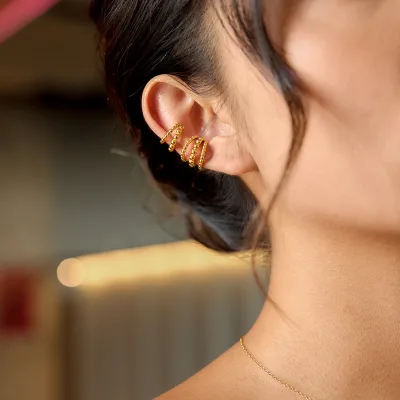 New Arrival 18K Gold Stainless Steel Cuff Earring Personalized Ball Ball Three-Layer Ear Clip Earrings for Women