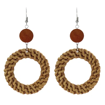 Wholesale 22 Styles Ethnic Style Natural Handmade Rattan Earrings Grass Cane Woven Straw Braid Drop Earrings for Women