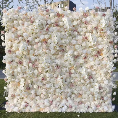 New Design High-end 5D Artificial Cloth Bottom Wall White Wedding Flower Background Wall